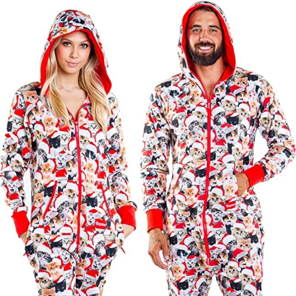 Tipsy Elves Crazy Cat Person Meowy Cozy Ugly Christmas Sweater Jumpsuit for Men